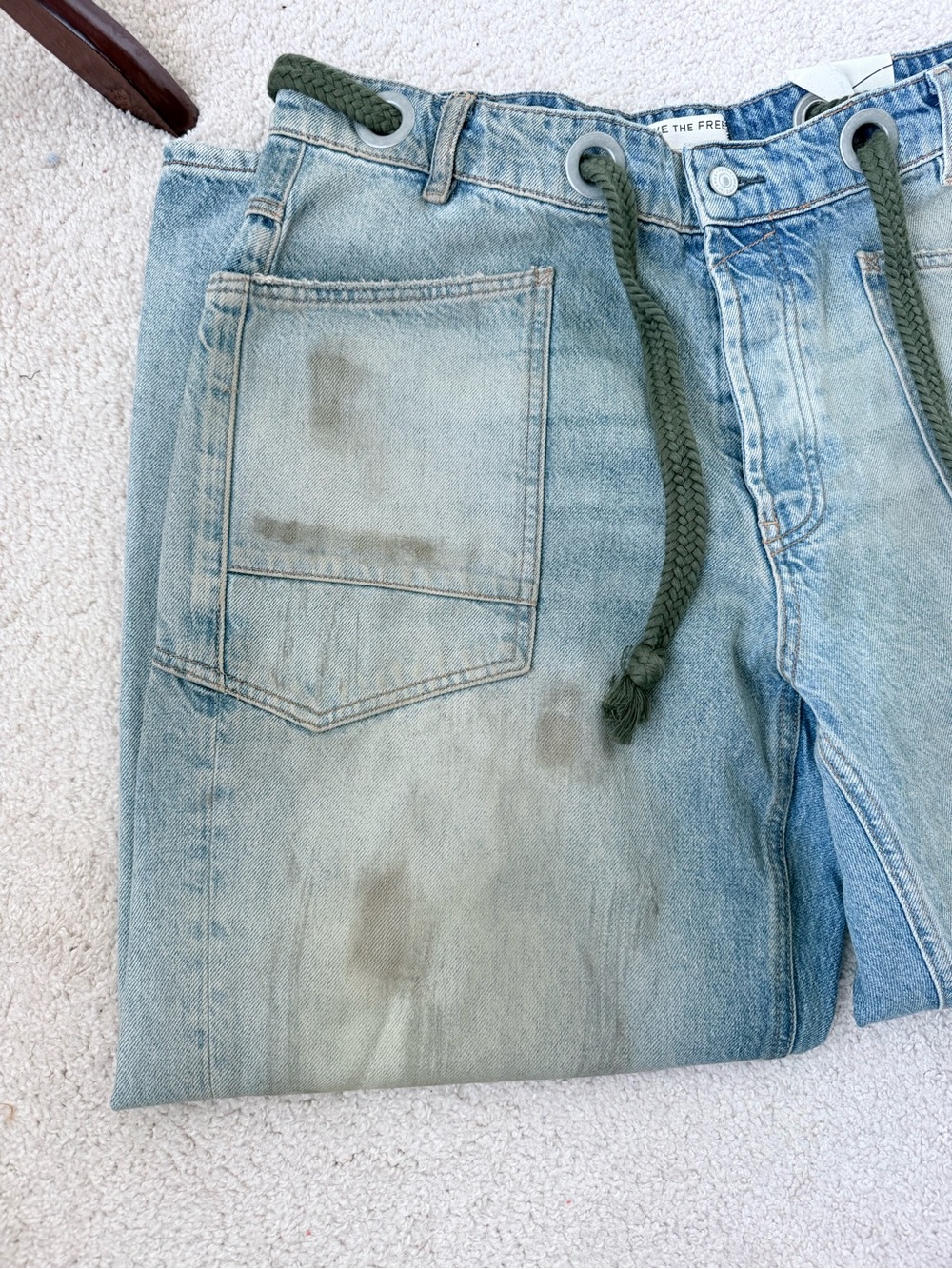 Free People Moxie Low Slung Jeans with Olive Braided Belt in Roll Around - Picture 9 of 16
